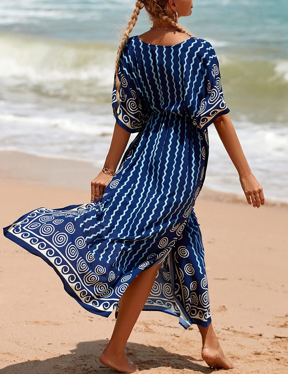 Bsubseach Kaftan Dresses for Women Plus Size Swimsuit Cover Up Long Caftan Dress with Waist Drawstring - Image 5