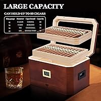 Vista 3 de Humidor de puros, humidor de madera de cedro de Nueva Zelanda, humidor de escritorio con tapa de vidrio con higrómetro frontal y accesorios