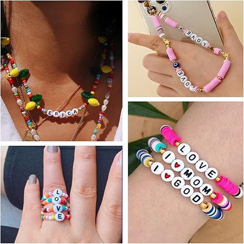 Miniatura 5 de Bxwoum 100 cuentas de letras blancas redondas de acrílico del alfabeto para hacer joyas, cuentas de la letra C para hacer pulseras, collares de