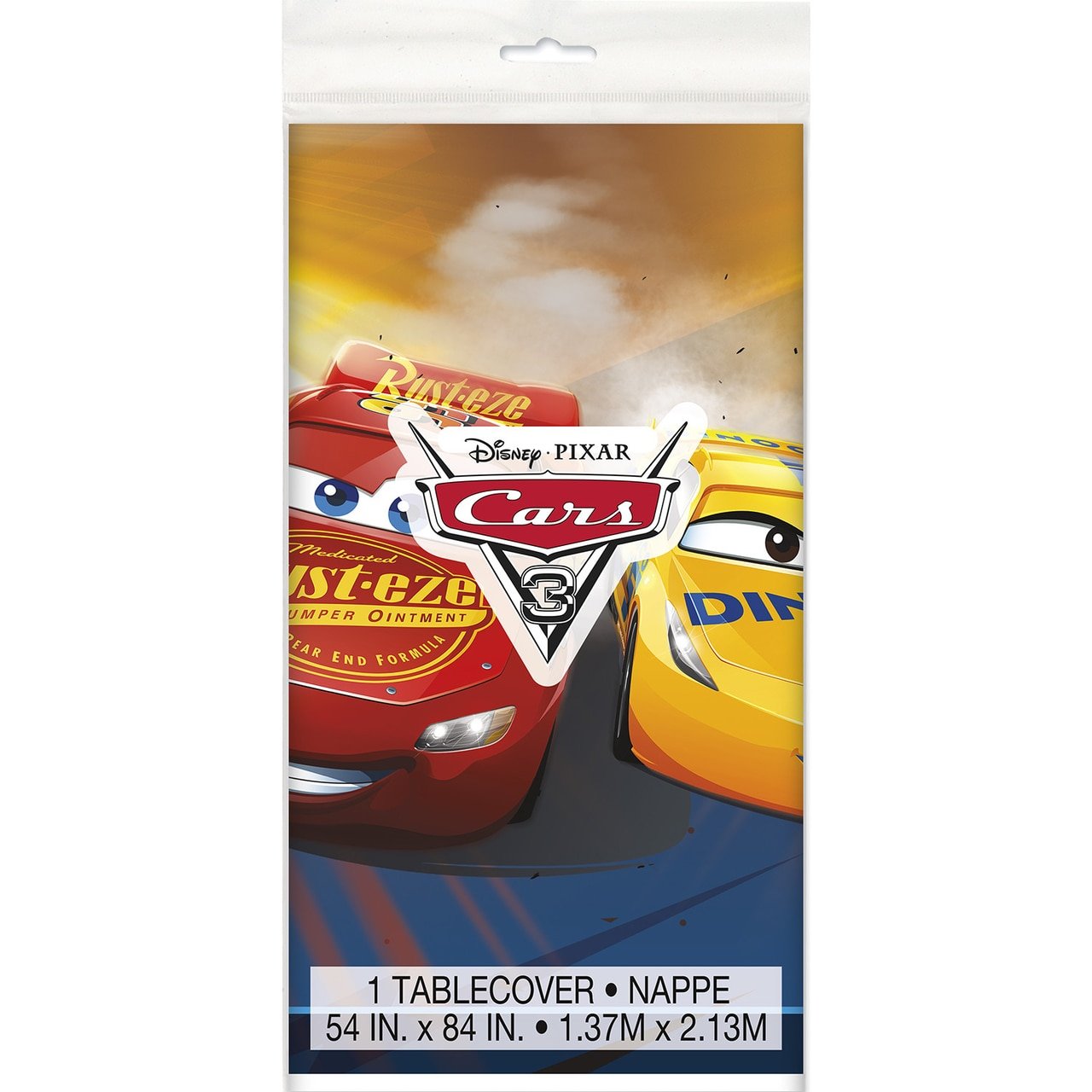 Unique Disney Cars 3 Rectangular Plastic Table Cover - 54" x 84", 1 Pc