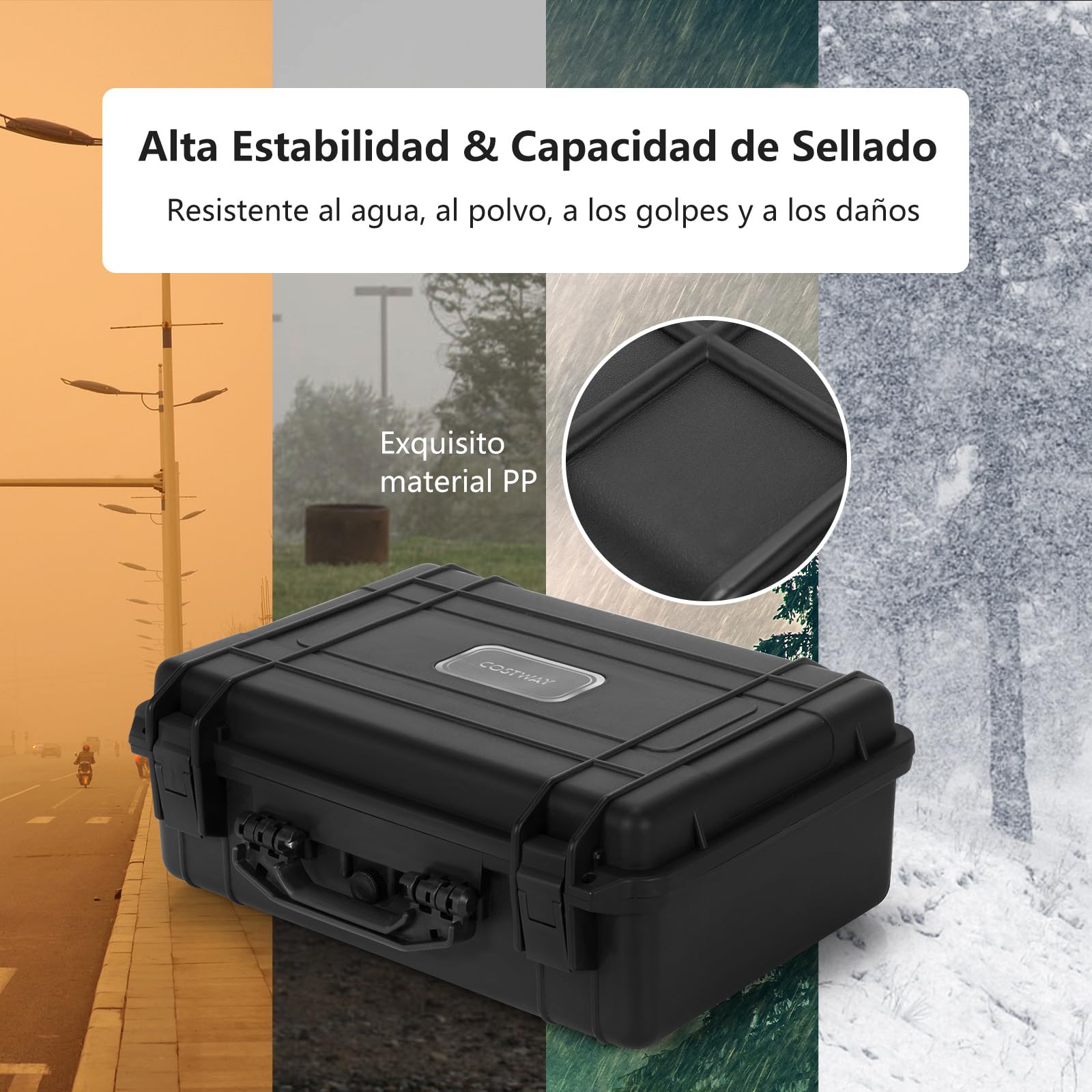 COSTWAY 47 x 37 x18 cm Caja Dura Impermeable Portátil, Maletín para Exteriores con Encarte de Espuma Personalizable, Ideal para Aparatos Electrónicos Drones Cámaras de Fotos y Armas de Fuego