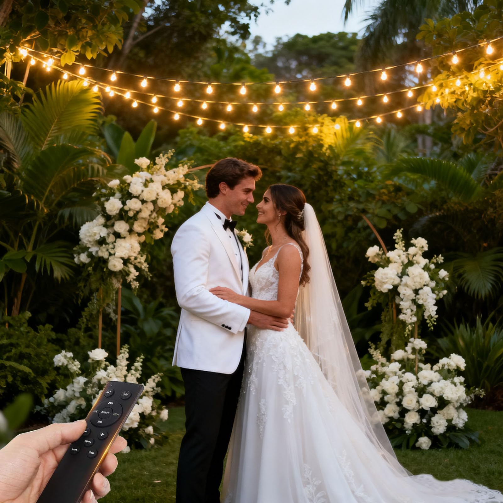 REEMEER Guirnalda de luces LED para exteriores de 200 pies con control remoto, temporizador regulable, 3 modos de luz, luces exteriores de patio para patio, porche, terraza, jardín, balcón, piscina