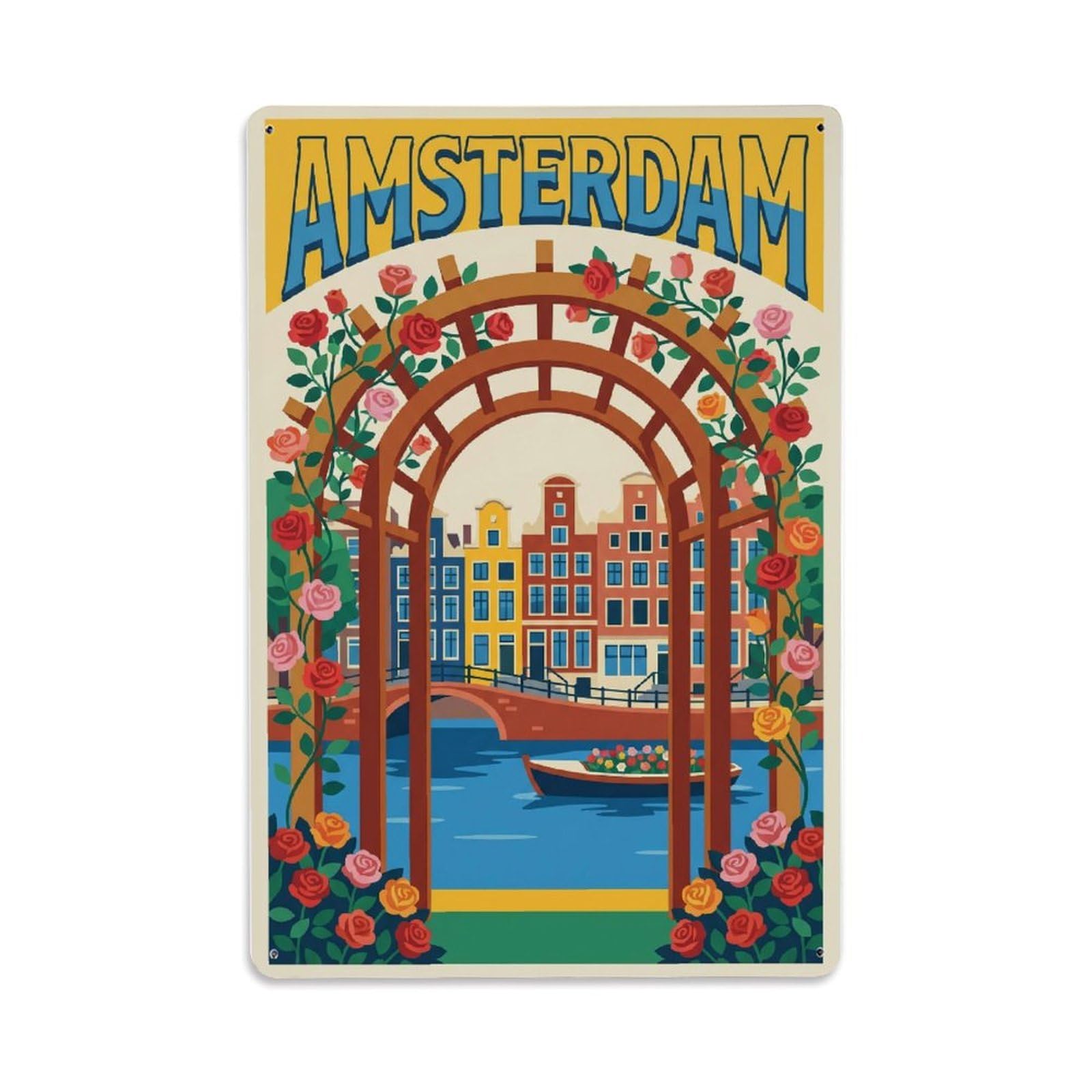 Vintage Travel Pergola Netherlands Climbing Metal Tin Sign Plaque Wall Decor for Cafe, Club Bar, Office, Home Garden Metal Poster 8x12Inch