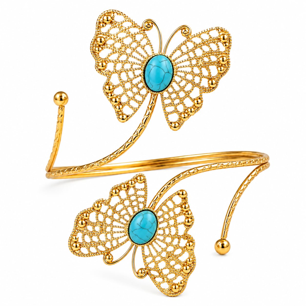 Dual Wrap Arm Cuff Bracelet | Open Bangle Armlet Design Minimal Statement Jewellery | Adjustable Upper Arm Accessory | Modern Artistic Fashion Piece for Party Wedding Festive Vacation & Occasion Wear-image-49