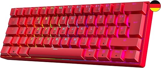 GK61 Hot-Swap Mechanische Gaming-Tastatur - 62 Tasten Mehrfarbige RGB-LED-Hintergrundbeleuchtung für PC-/Mac-Spieler - ISO Deutsches Layout (Gateron Optical Black, Rot)