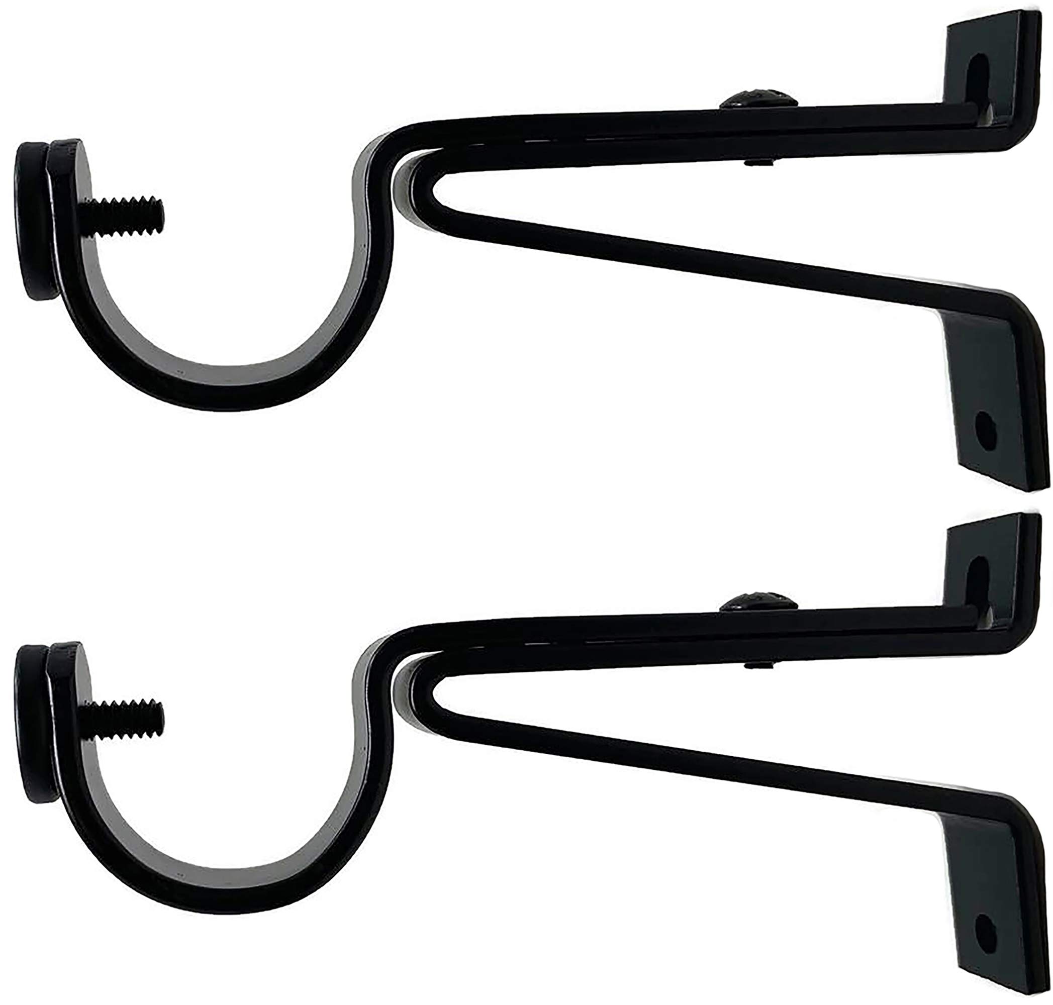 Urbanest Adjustable Solid Zinc Sturdy Curtain Rod Bracket Wall Holder, Fits Up to 1" inch to 1 1/8" inch Curtain Drapery Rod, 2 Pieces - Matte Black