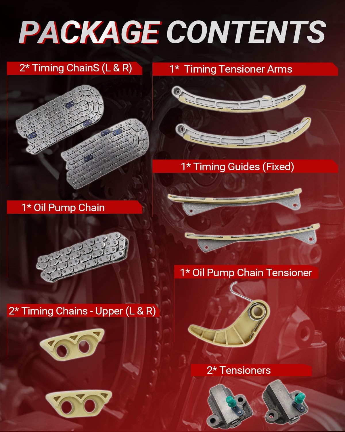 24321-3L100 Engine Timing Chain Kit (12pcs) Compatible with Kia Sedona 2015-2021, for Hyundai Genesis G80 G90 2017-2020, Palisade 3.8L 2020-2022 3.3L Direct Replacement OE Number 24820-3CGA3