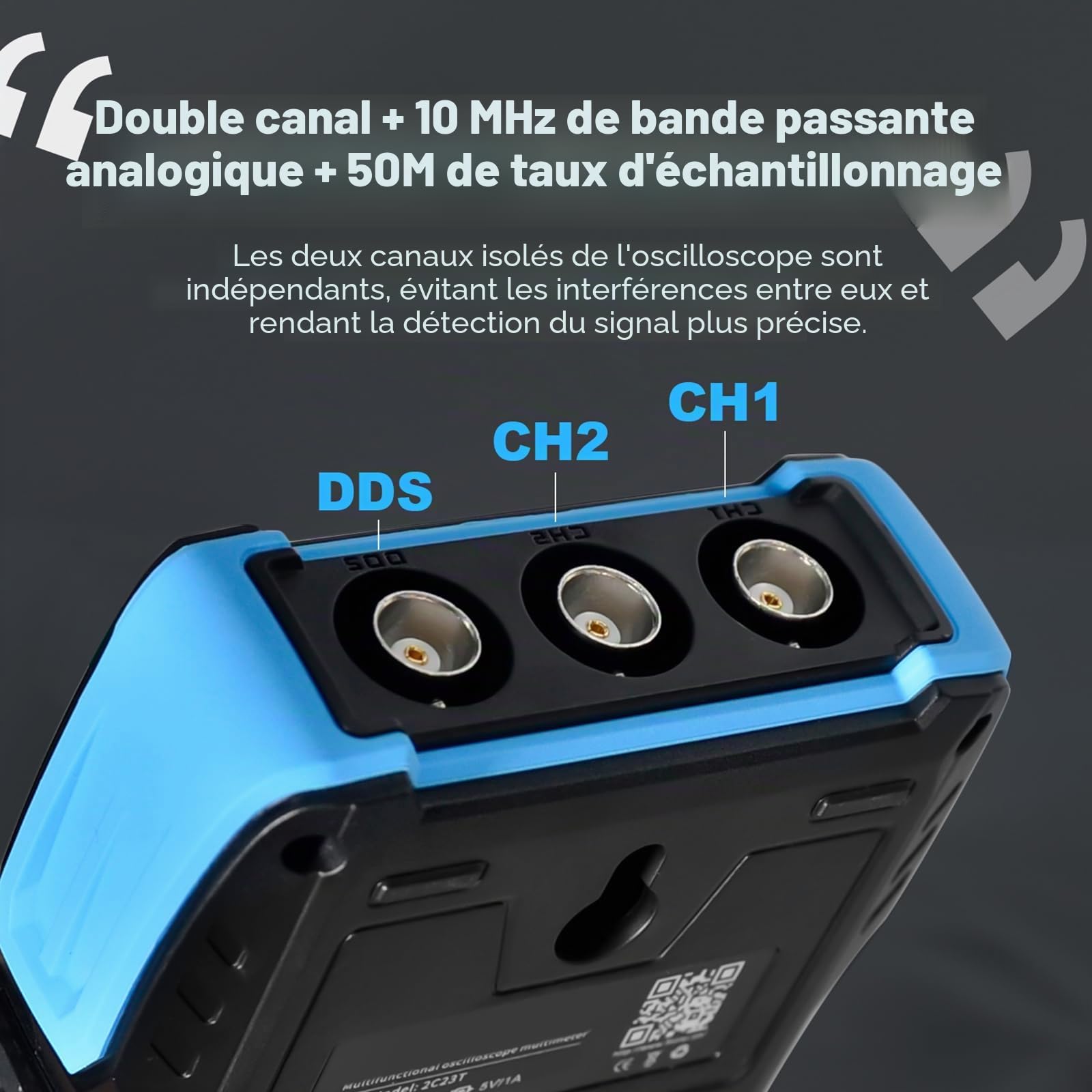 Oscilloscope Numérique Portable 2C23T Kethvoz 3-en-1, 2 Canaux/10MHz de Bande Passante, 50MSa/s avec Multimètre et Générateur de Signaux DDS, Mesure AC/DC Tension, Courant, Résistance et Capacité