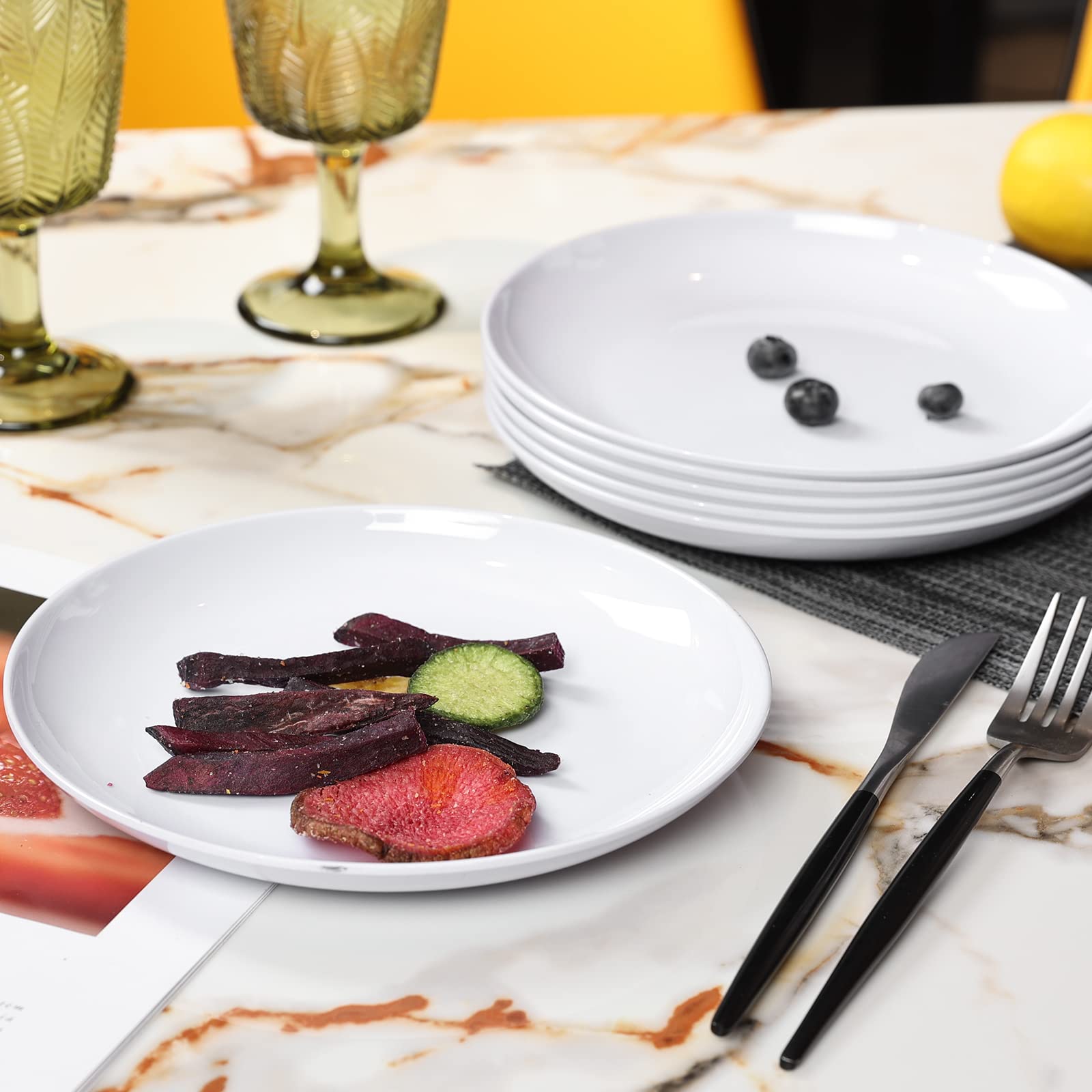 Webbylee Platos de melamina para pasta – Juego de 6 platos de vajilla de 8 pulgadas para uso en interiores y exteriores, resistentes a la rotura, color blanco