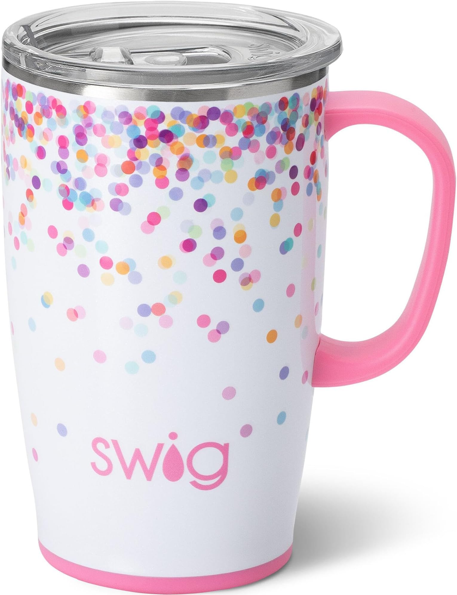 18oz Travel Mug, Insulated Tumbler with Handle and Lid, Cup Holder Friendly, Dishwasher Safe, Lightweight Stainless Steel Travel Coffee Cup, Glitter Tumbler, Glitter Gifts (Confetti)