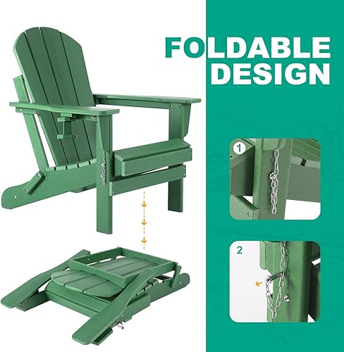 Miniatura 5 de LOENIY Juego de 2 sillas Adirondack con cojines y portavasos, silla plegable Adirondack de polietileno de alta densidad resistente a la intemperie