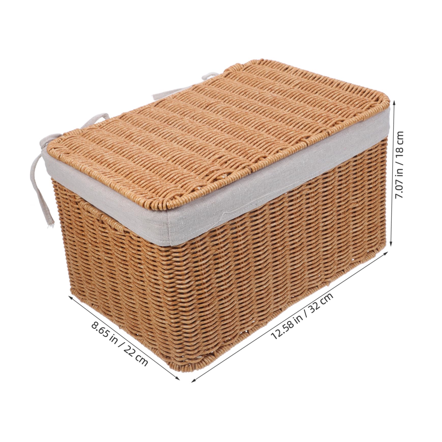 PRETYZOOM Cesta de Almacenamiento de Mimbre Rectangular con Tapa y Asas | Pp y Tela, Diseño Espacioso para Ordenar y Guardar, Formato Mediano 32x22x18cm, para Hogar y Armarios