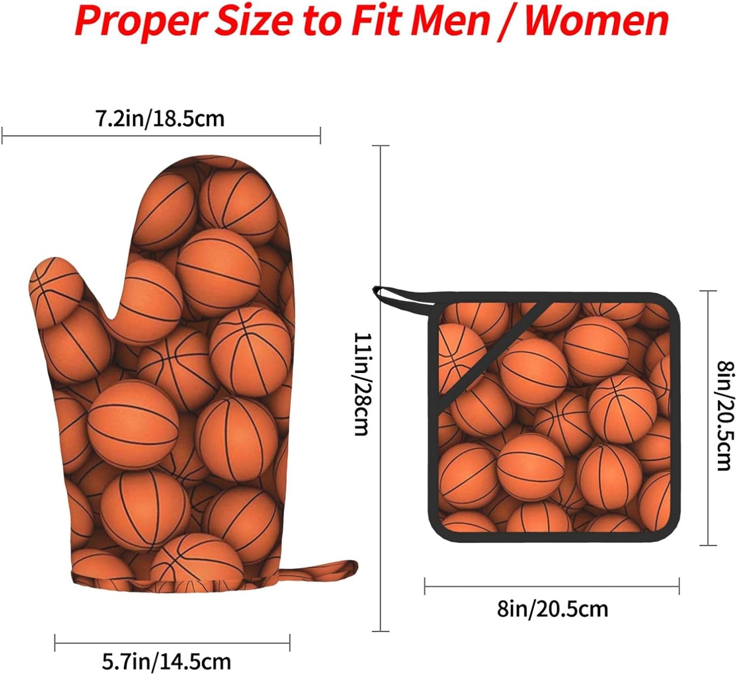 Basketball Orange Oven Mitts and Pot Holders Set of 4 Heat Resistant Kitchen Gloves with Silicone Palm Hot Pads for Baking Cooking Grilling BBQ