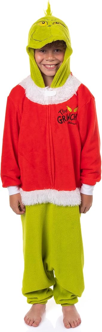 Dr. Seuss The Grinch Union Suit Big Kids Santa Claus Costume Kigurumi One Piece Hooded Pajama