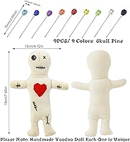 Vista 2 de Kit de 10 muñecas de vudú, muñecas de vudú reales con 9 pines de calavera, espeluznante, fantasma, hechizos de venganza, muñeca vudú, muñeca de Beige