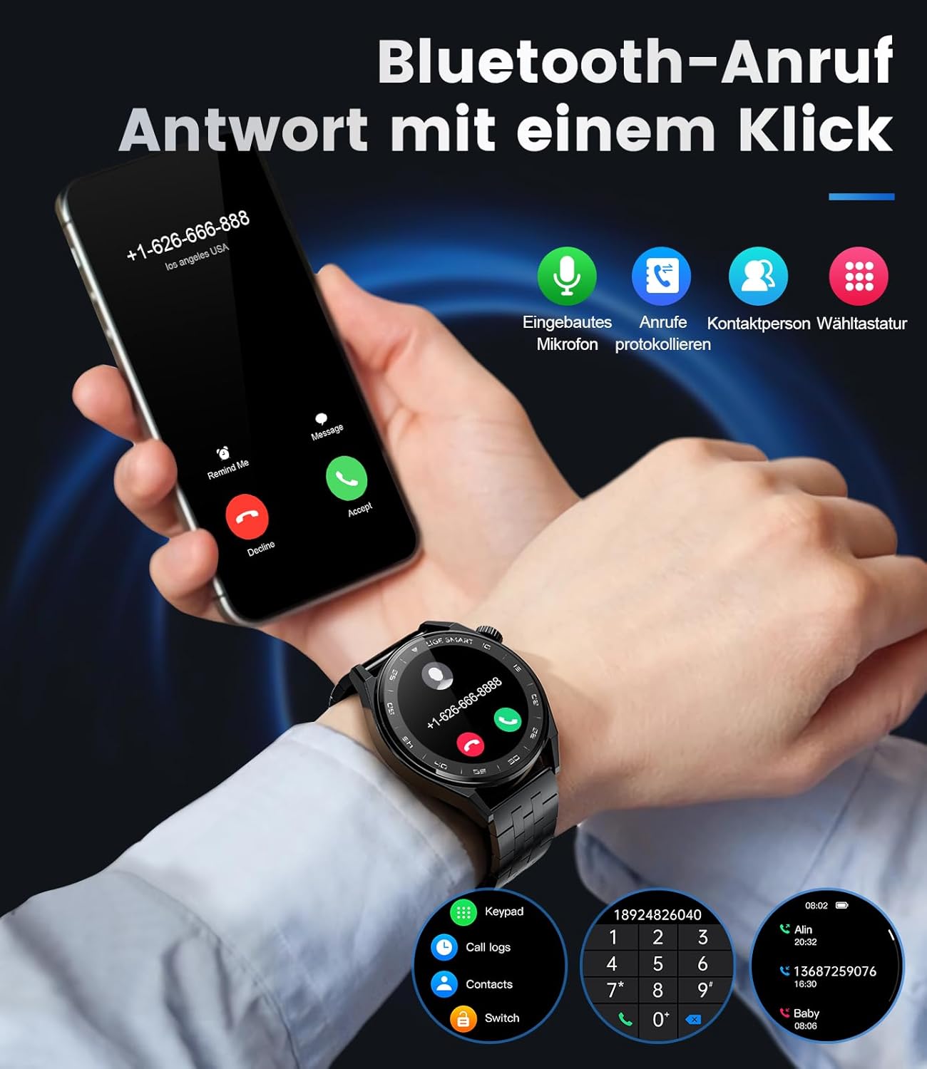 Orologio Smartwatch Uomo Chiamata e Risposta, 1,39 Fitness Smartwatch con Notifiche Messaggi Contapassi Cardiofrequenzimetro Pressione Sanguigna SpO2 Sonno, Orologio Sportivo per Android iOS Nero Orologio Smartwatch Uomo Chiamata e Risposta, 1,39 Fitness Smartwatch con Notifiche Messaggi Contapassi Cardiofrequenzimetro Pressione Sanguigna SpO2 Sonno, Orologio Sportivo per Android iOS Nero