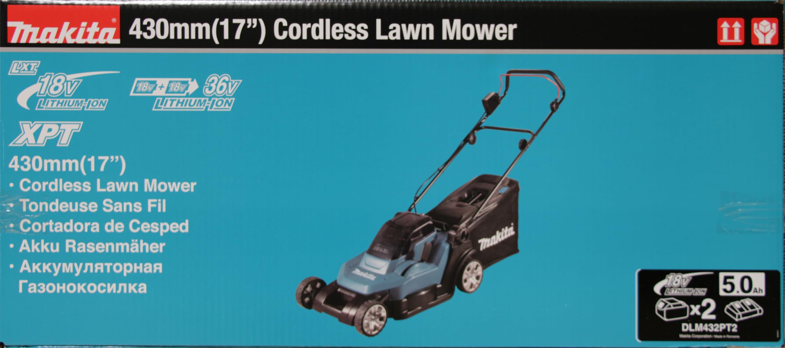MAKITA DLM432PT2 Tondeuse 36V LXT 43 cm 2x5,0 Ah DC18RD