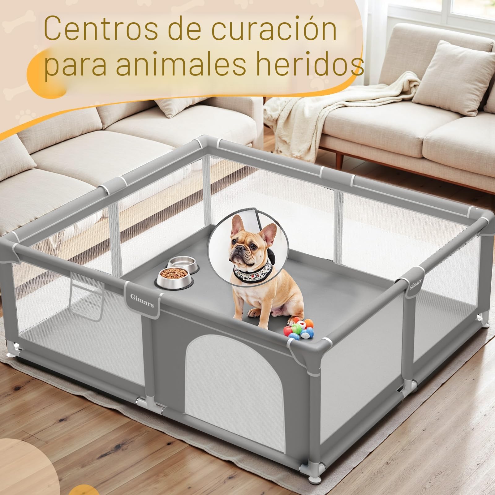 Gimars Grande Parque para Perros, 127 X 127 X 66 cm, con Puerta, Parque Resistente con Tela Gruesa Y Red De Nailon Resistente，para Cachorros O Perros Pequeño,Gris Claro