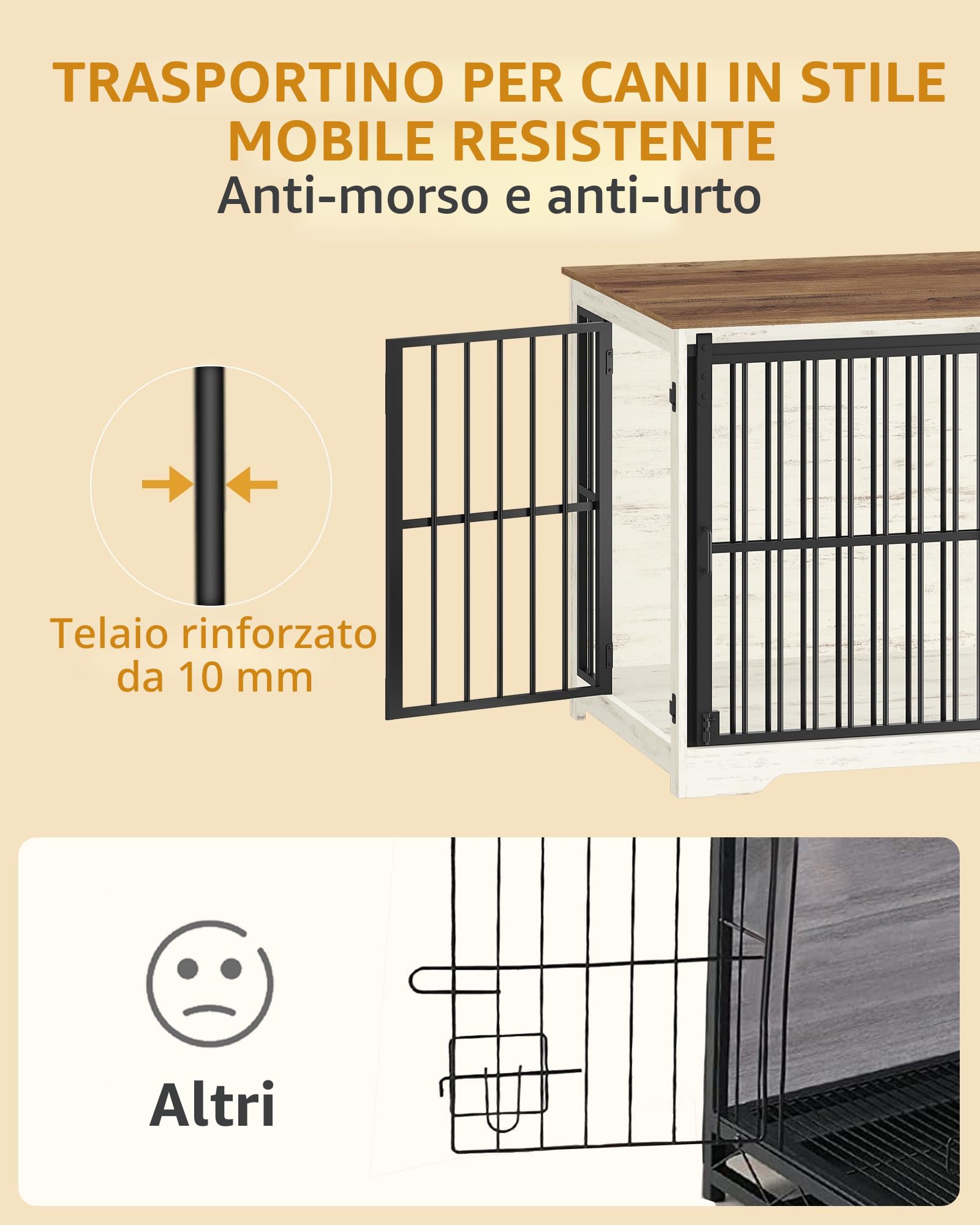 Hzuaneri 110cm Gabbia per Cani, Tavolo Supplemento, Nicchia Moderna per Cani, Gabbia per Cuccioli, Casetta per Animali, 2 porte, 65 × 110 × 81 cm, Bianco Marrone DFC84414B