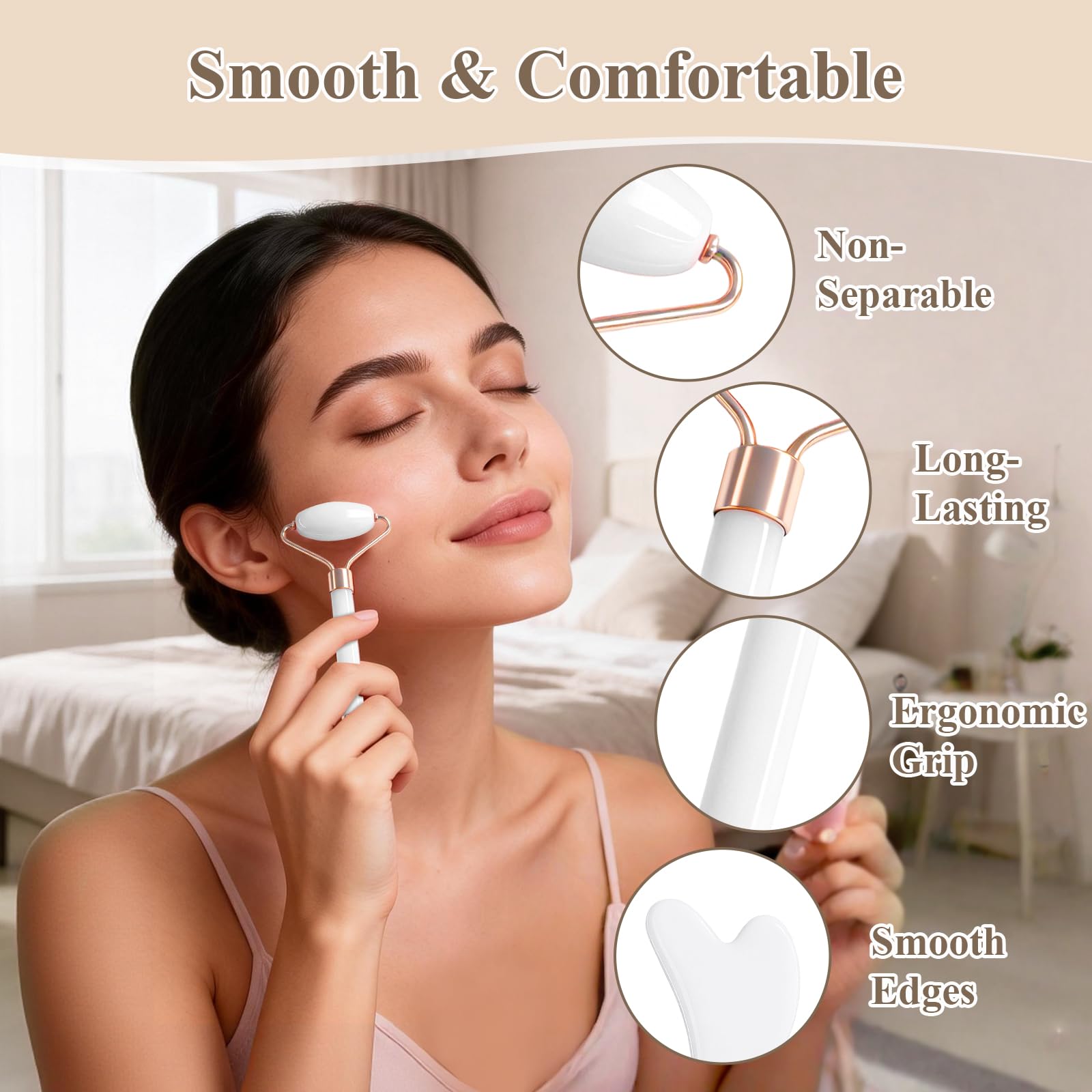 flintronic Zestaw 7 w 1 Gua Sha do twarzy, Gua Sha i wałek do twarzy, wałek do masażu twarzy przeciwzmarszczkowy, łagodzi skórę i eliminuje obrzęk oczu