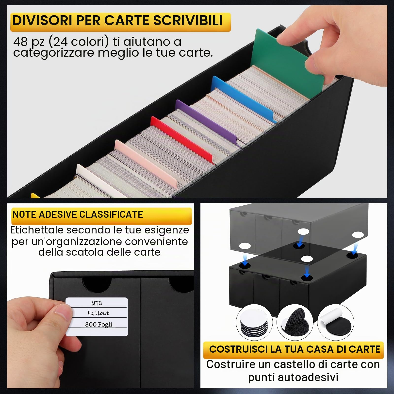 HIMOMO Scatola Porta Carte per 14000+ Carte, Box Porta Mazzo per Carte MTG con 60 Divisori Etichette e Nastro Adesivo, Trading Card Box, Porta Carte per TCG, MTG, PTCG Carte (per 14000+ Carte)