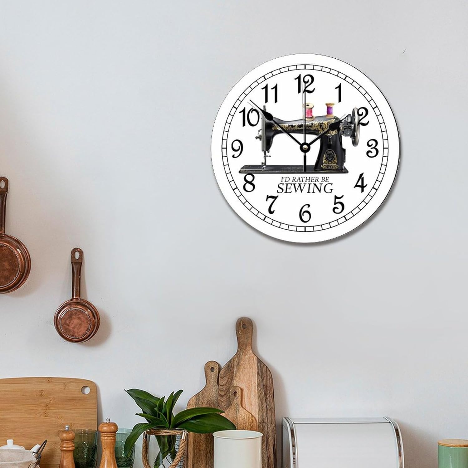 ArogGeld Sewing Room Clock I'd Rather Be Sewing 12 Inch Round Wall Clocks Battery Operated Silent Non-Ticking Modern Hanging Clock for Bedroom Living Room Farmhouse Wall Decor, sywsxtw8uqp5