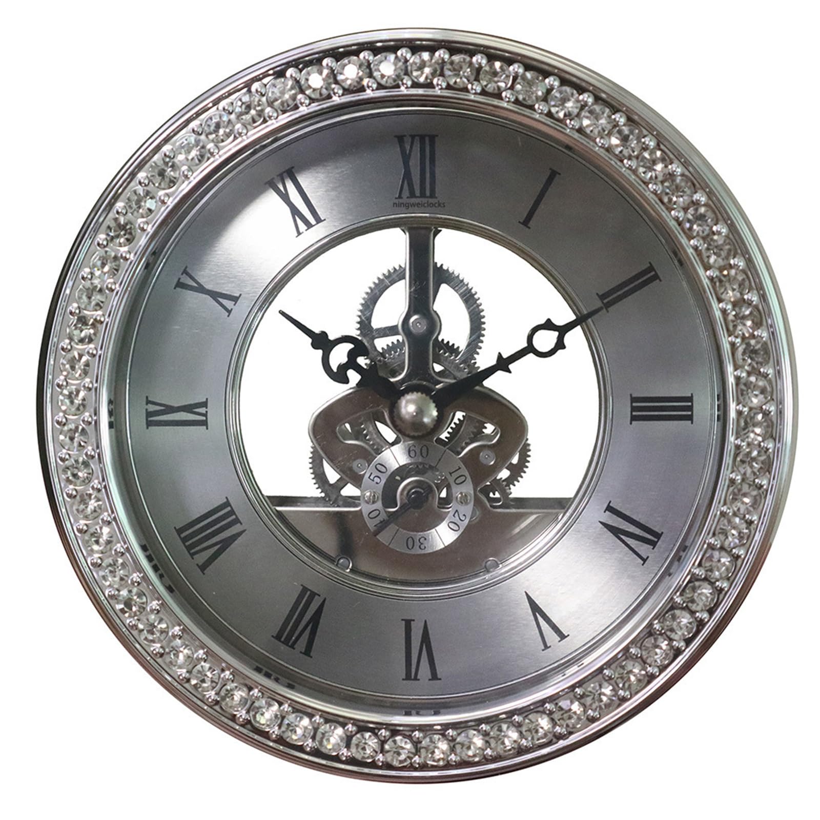 Kalttoy Fashionable Crystal Inlaid Clock Insert with Gold/Silver Finish 116mm Quiet Movement Clock Head for Home Decoration Quiet Movement Head