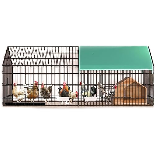 73” x 30” Metal Chicken Coop, Foldable Chicken Cage for 6 Chickens Small Animals Enclosure Duck Rabbit Cat Playpen with Weather Proof Cover for Outdoor, Indoor, Backyard, and Farm