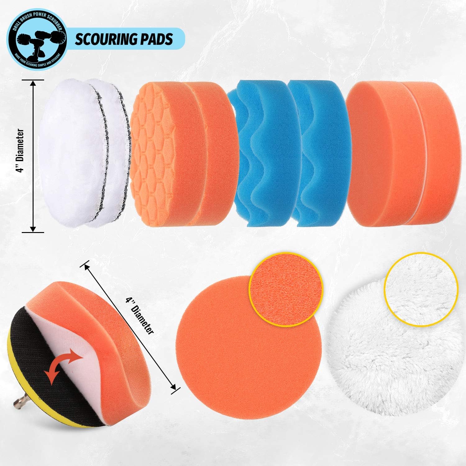 HIWARE 16 Pcs Drill Brush Car Detailing Kit - Car Polishing & Buffing Pads Kit - Soft Bristle Power Scrubber with Extend Attachment for Cleaning Car Interior, Boat, Carpet Upholstery, Bathroom : Automotive