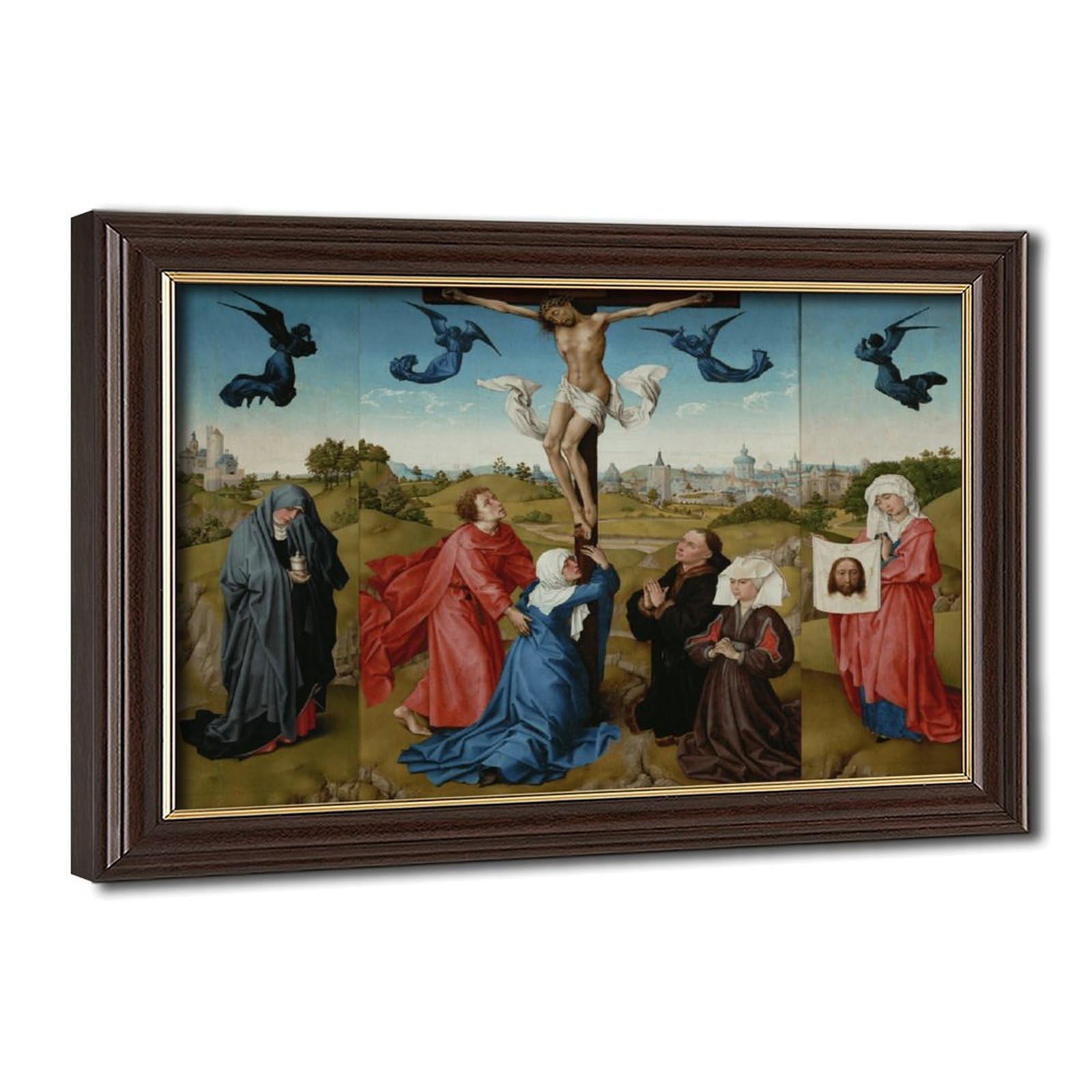 WCYB Rogier Van Der Weyden - Crucifixion Triptych Posters Prints Canvas Deco Paintings Wall Art Hangable Frame 16" L X 24" W