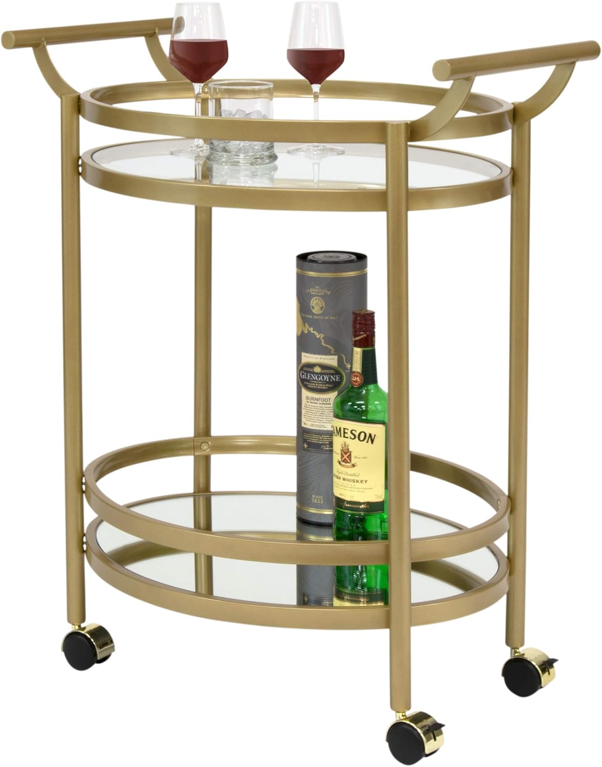 Prоmо 40% оƒƒ Studio Designs Home Palazzo Modern 2-Tier Oval Metal Rolling Bar, Serving, Utility Mobile Cart with Handles and Spill Guard in Gold/Clear Glass and Mirror, 27 W x 17.5 D x 33.25 H, Blасk Frіdау Sаlе 2022 Studio Designs Home Palazzo Modern 2-Tier Oval Metal Rolling Bar, Serving, Utility Mobile Cart with Handles and Spill Guard in Gold/Clear Glass and Mirror, 27 W x 17.5 D x 33.25 H,