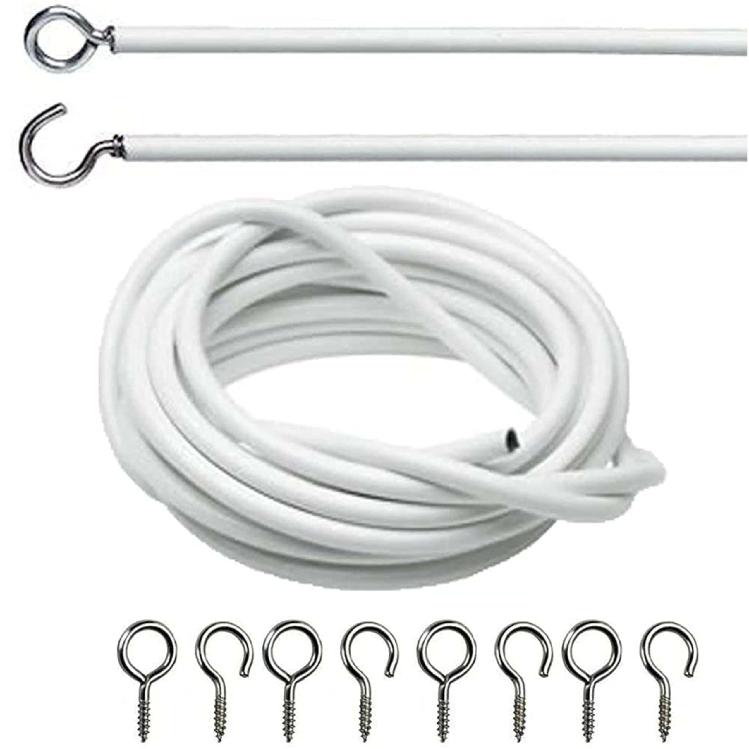 DIVCHI Net Curtain Wire And Hooks Set - 2 Meter Curtain Wire Kit With 4 Eyes & 4 Hooks - A Multipurpose Wire Suitable For Net Curtains For Windows - Durable Wire Set for Window Net Curtain