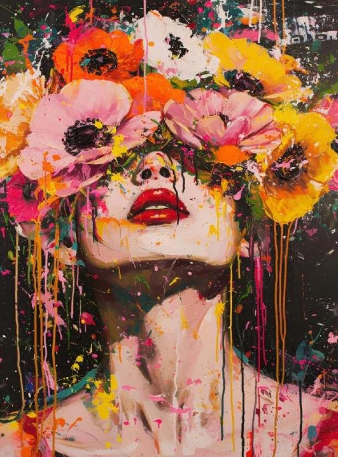 Yocheng Floral Portrait Female Poster Print Abstract Luxury Floral Face Art Canvas Painting Living Room Home Decor 40x50cm No Frame
