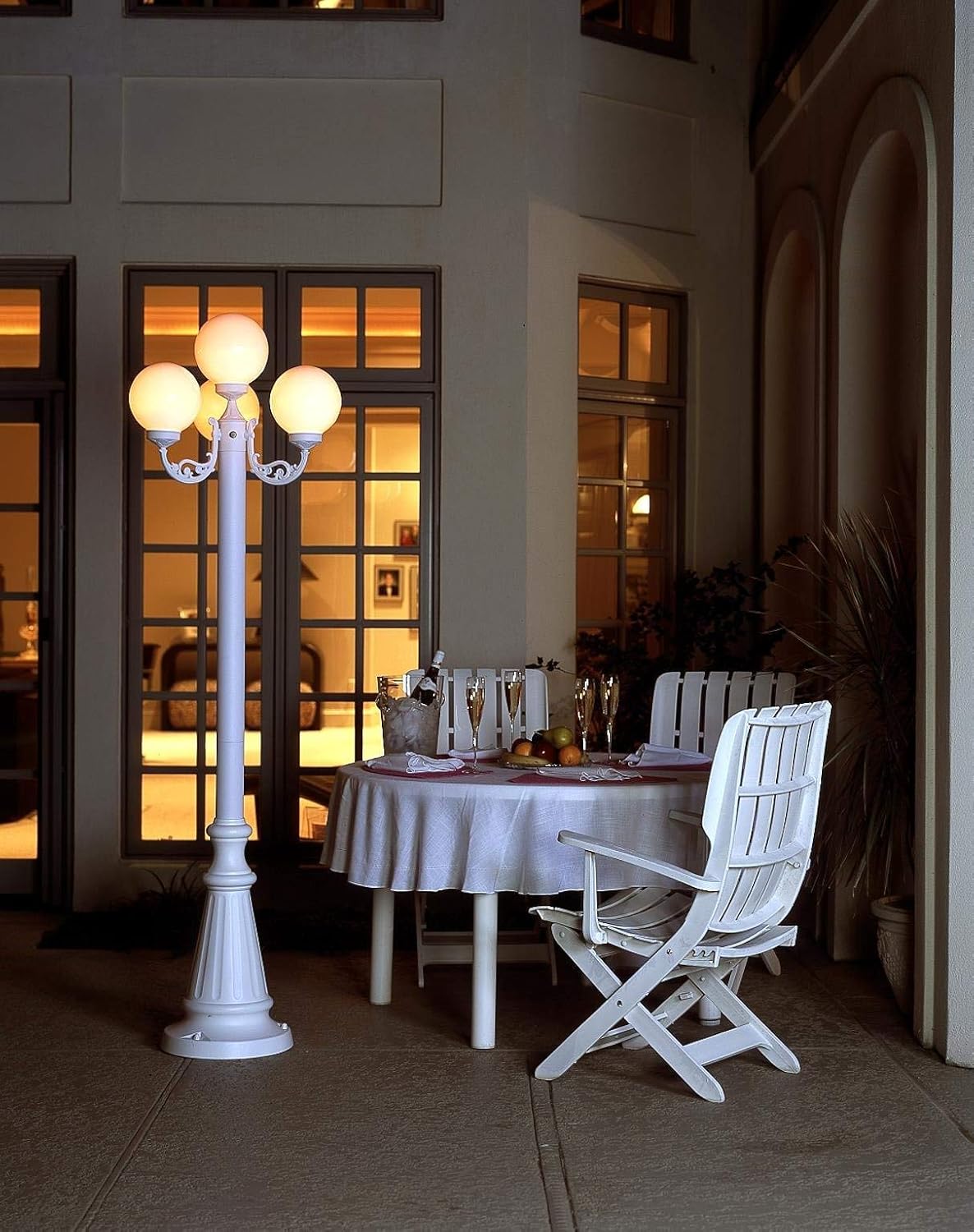 Patio Living Concepts 00371-PLC, 80" H, European Park Style Four Globe Plug-in Outdoor White, Weather Resistant, Aluminum, Patio Lantern, inch