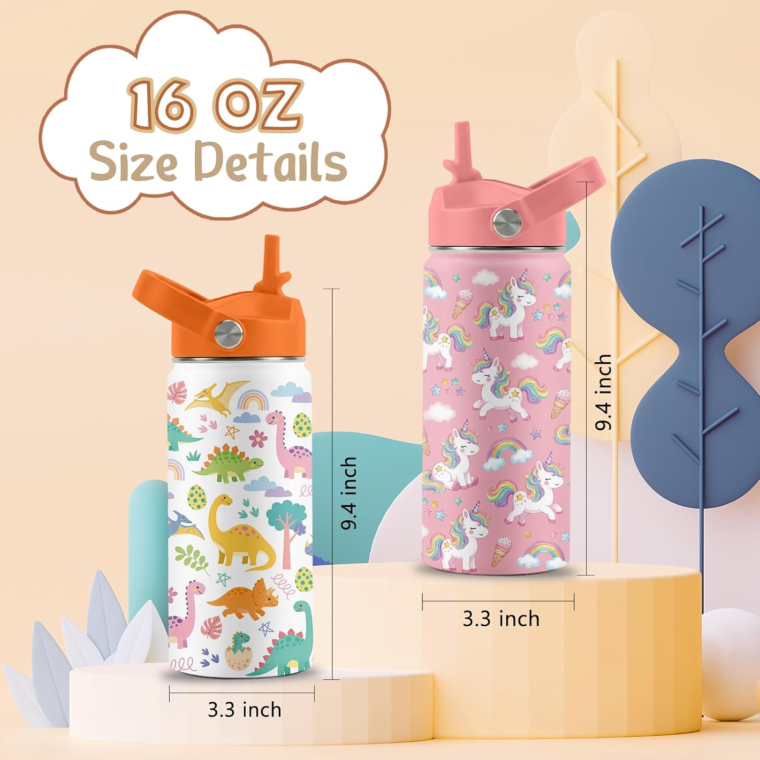 16 Oz Water Bottle Straw Lid