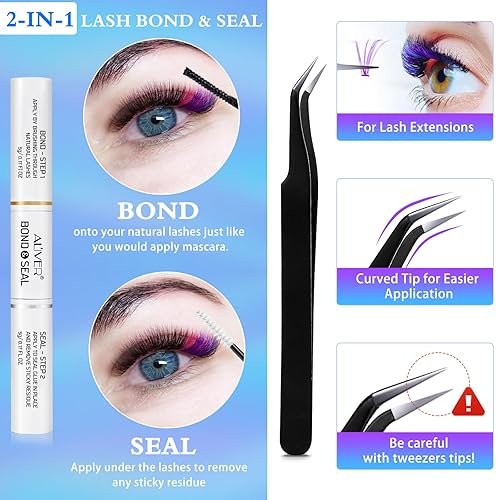 Miniatura 7 de Kit de extensiones de pestañas de colores, 120 racimos de pestañas, herramienta aplicadora de pestañas en racimo, pestañas supersujeta y sella para