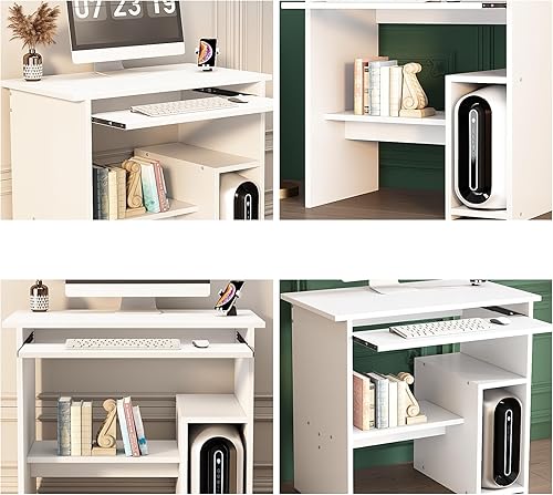 Miniatura 7 de Escritorio pequeño para computadora para oficina en casa, mesa de juegos compacta para computadora de escritorio y portátil, con cajón de Blanco