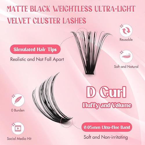 Miniatura 2 de Kit de extensiones de pestañas 50D, extensiones de pestañas en racimo 50D, rizo D, 0.315-0.630 in de longitud mixta, kit de pestañas individuales