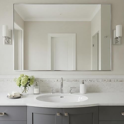 Miniatura 147 de Espejo de baño dorado naranja de 30 x 30 pulgadas para pared, espejo rectangular rectangular con marco de aluminio, moderno grande para dormitorio