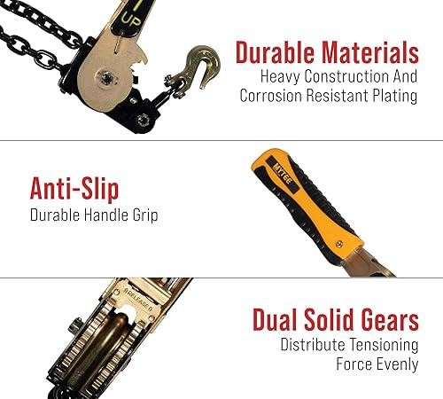 Miniatura 14 de Mytee Products Paquete de 2 carpetas de cadena de trinquete EZ de 1/4 a 5/16 pulgadas con ganchos de agarre y 2500 libras WLL - Carpeta de carga