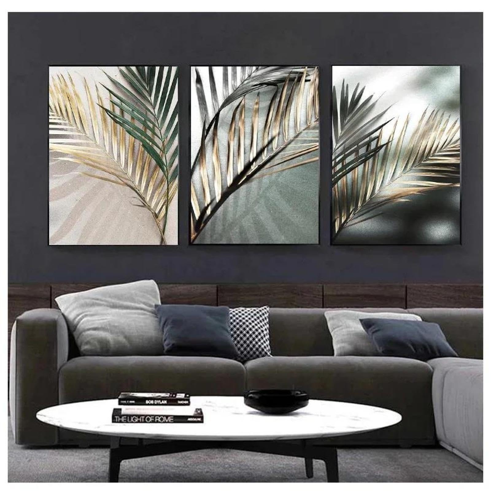 Baibexing Nordic Golden Palm Leaf Plant Canvas Painting Posters Prints Wall Art Picture Home Decor 21X30Cmx3Pcs Unframed