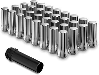 9/16x18 Wheel Lug Nuts, 32x Chrome 9/16x18 Lug Nut,Conical/Cone Bulge Seat, Closed End Long Extended XL Spline with 1 Socket Key Fits Ram 2500/3500 F250/350 C20/30 K20/30 8 Lug Aftermarket Wheels