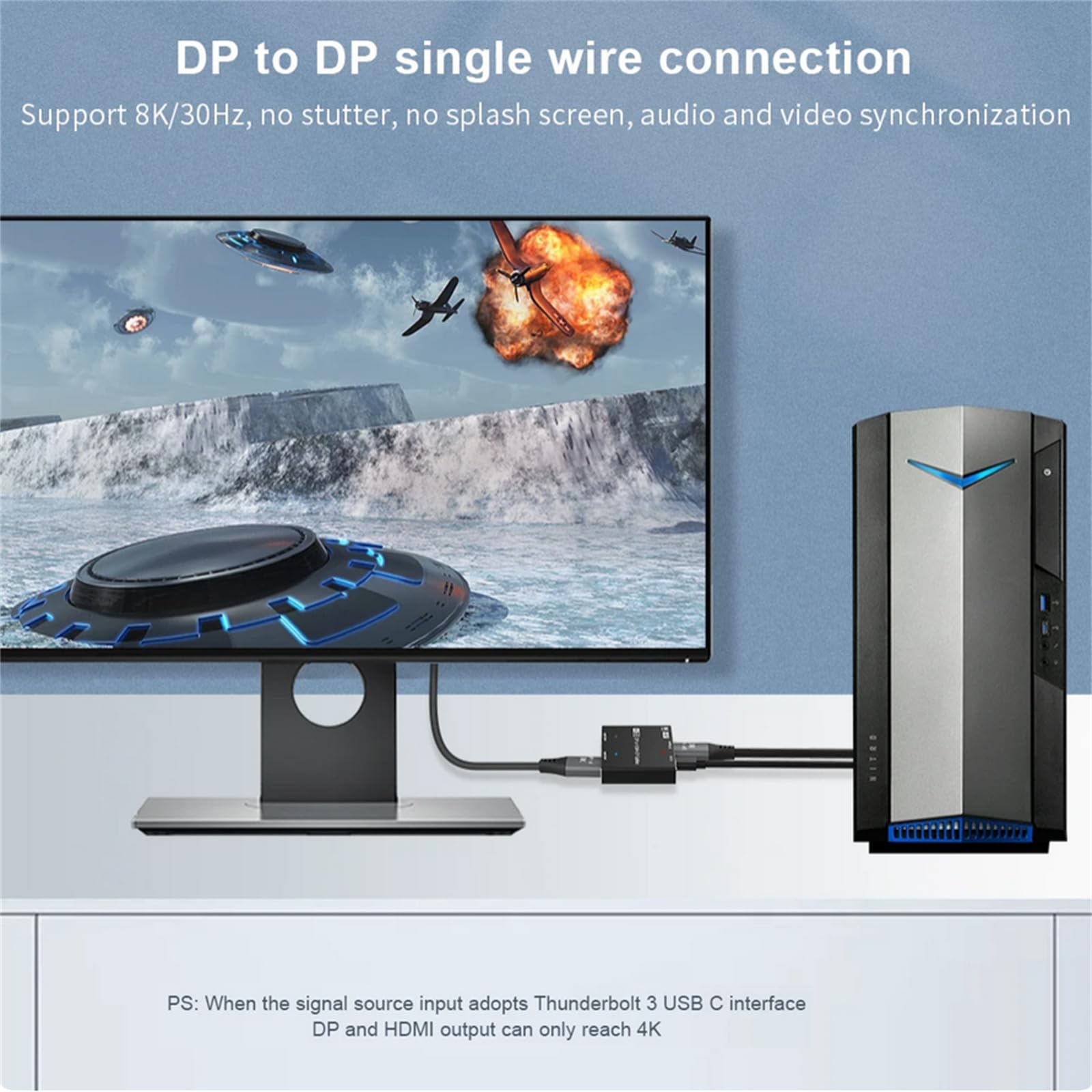 1x2 DisplayPort na HDMI/DP Splitter, Multi Monitor Adapter DP na HDMI DP Hub, 8K 30Hz