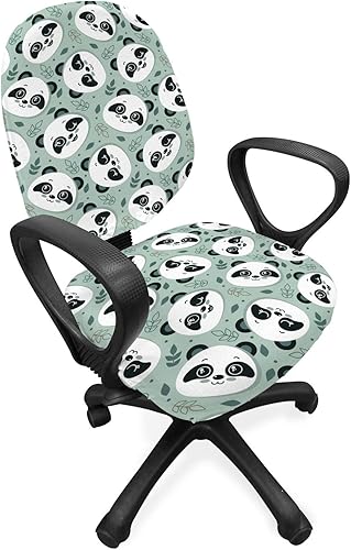 Ambesonne Funda protectora para silla de oficina con diseño de animales, diseño de oso panda de dibujos animados, diseño de hojas, tamaño estándar,