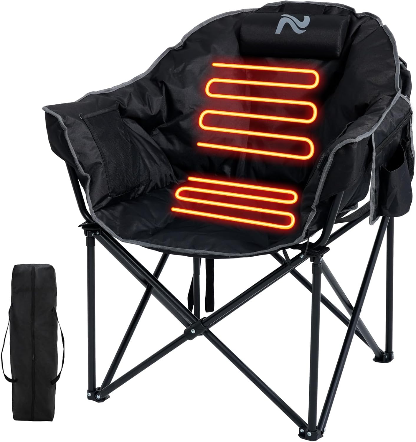 MOPHOTO Heated Camping Chair, Portable Heated Camping Chairs Outdoor, Padded Oversized Heated Folding Chairs Outdoor Sports, Heating Lawn Chair Patio Lounge Chairs for Adults