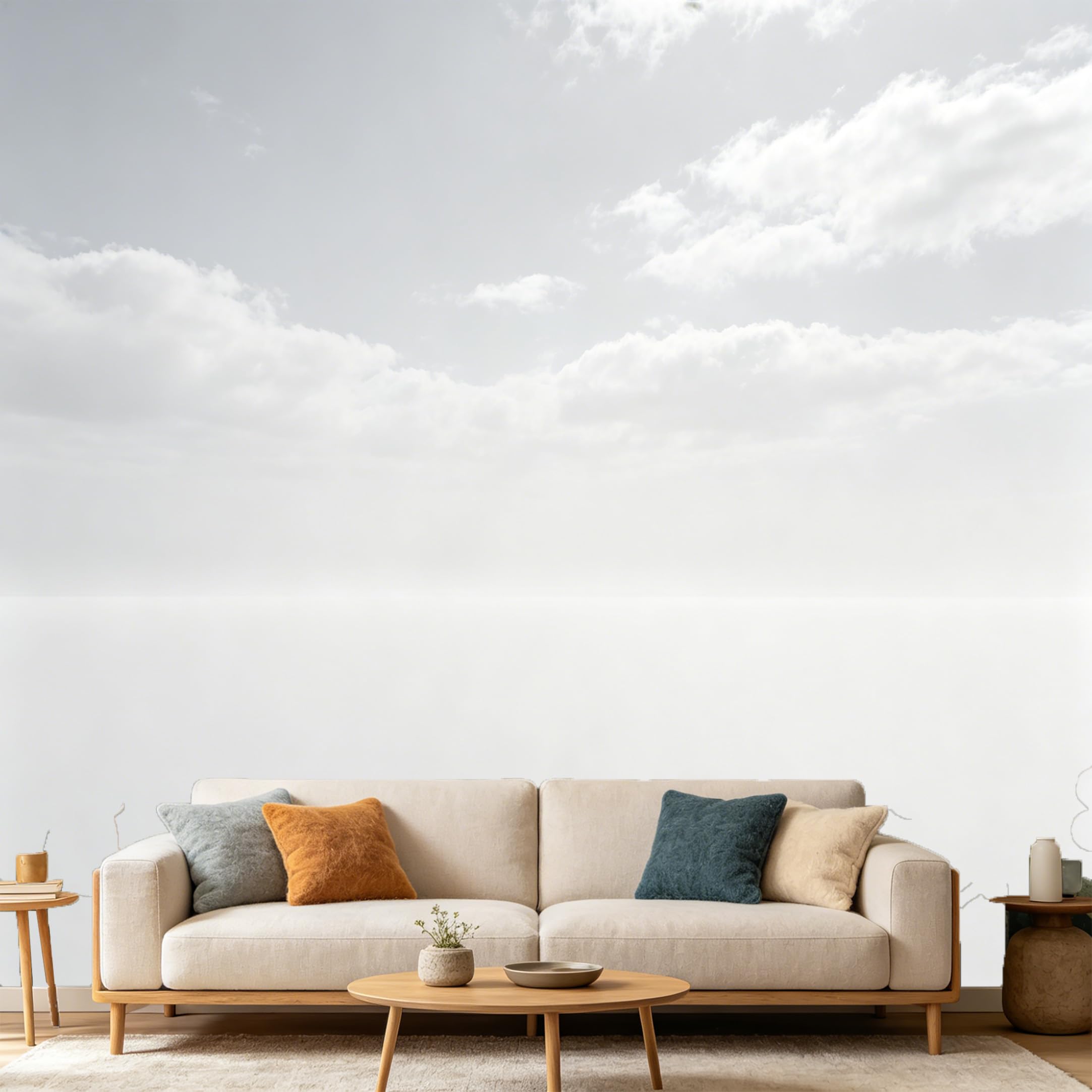 Custom Size Wall Mural Minimalist White Clouds Blue Sky Horizon SelfAdhesive Art Prints wall Fabric（No PVC） Removable Wallpaper Home Bedroom Decor Large Wall Art