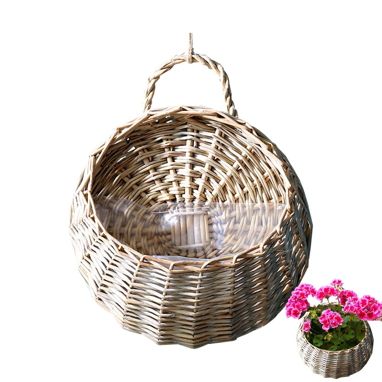 Luckxing Wicker Hanging Basket - Handmade Wicker Flower Basket - Hanging Woven Baskets Wall Decor, Handmade Storage Basket For Home Garden Wall Decorations — image 1