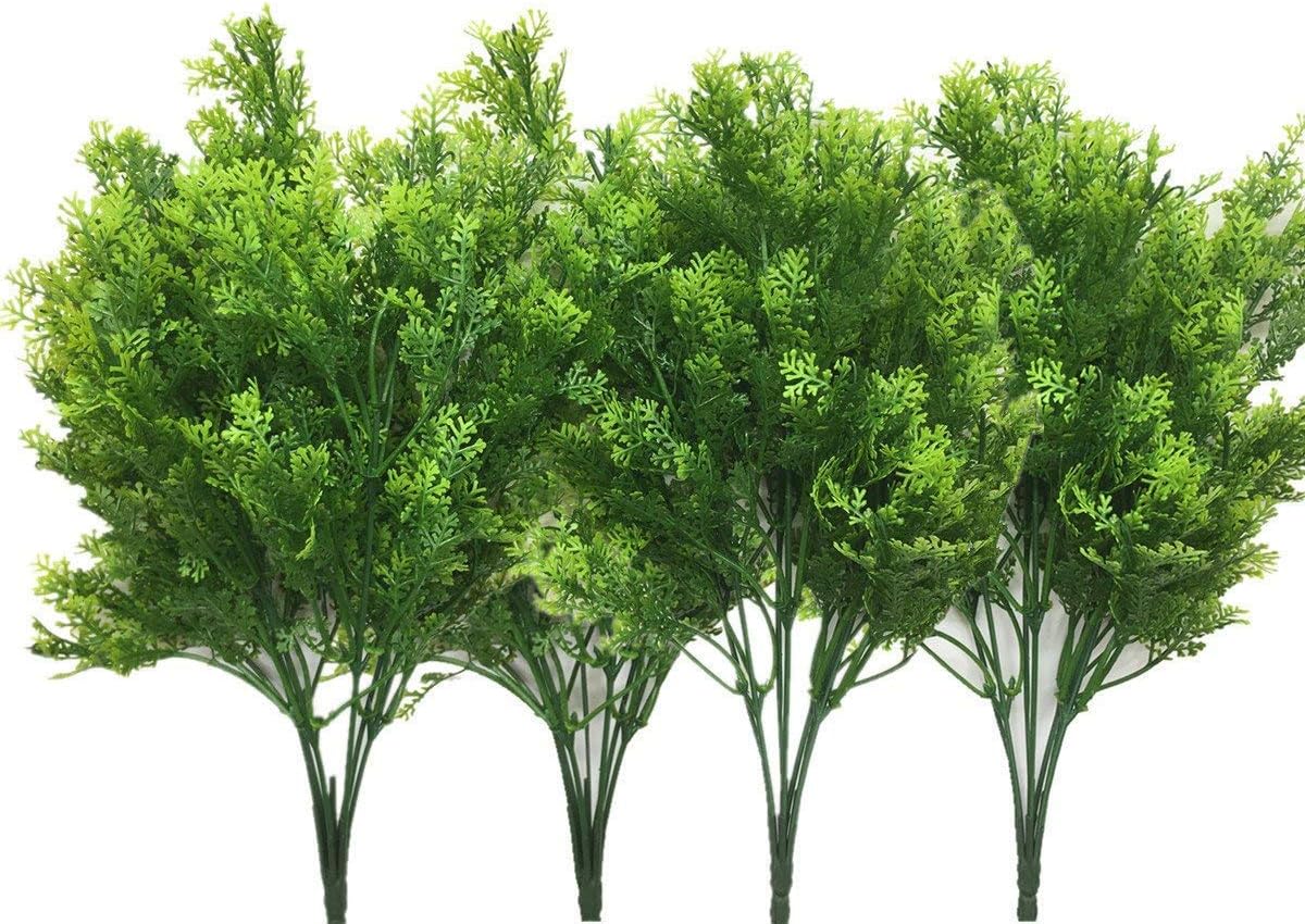 CATTREEArtificial Shrubs Bushes, Plastic Fern Leaves Simulation Faux Grass Realistic Fake Plants Wedding Indoor Outdoor Home Garden Verandah Kitchen Table Centerpieces Arrangements Decoration 4 pcs