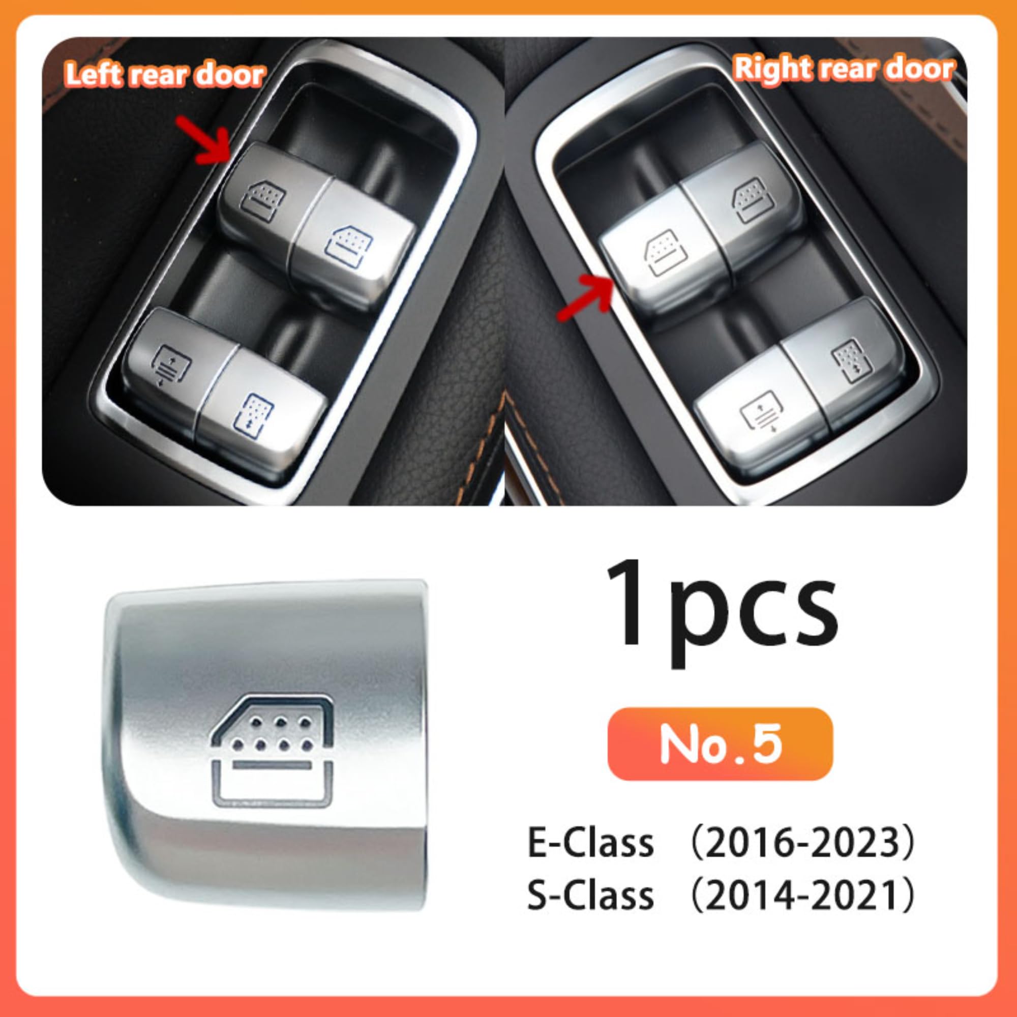 Pulsante interruttore laterale passeggeri posteriore per finestrino elettrico compatibile con Mercedes Benz E S W213 2016-2023 W222 2014-2020 Ricambio per cappucci interni ascensore (n. 5)