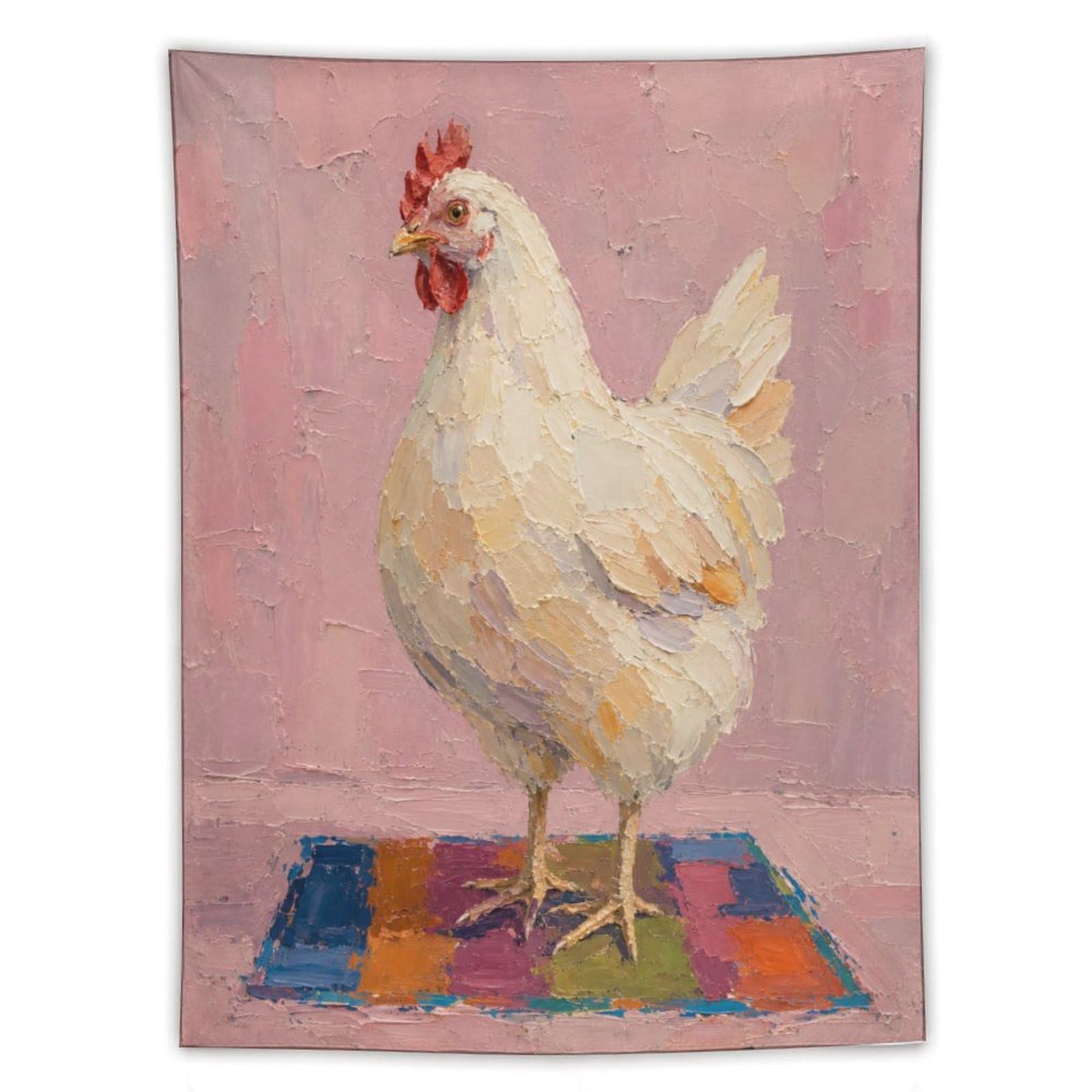 W7C8U2X3 White Chicken Pink Pastel Wall Tapestry, Oil Painting, Bed